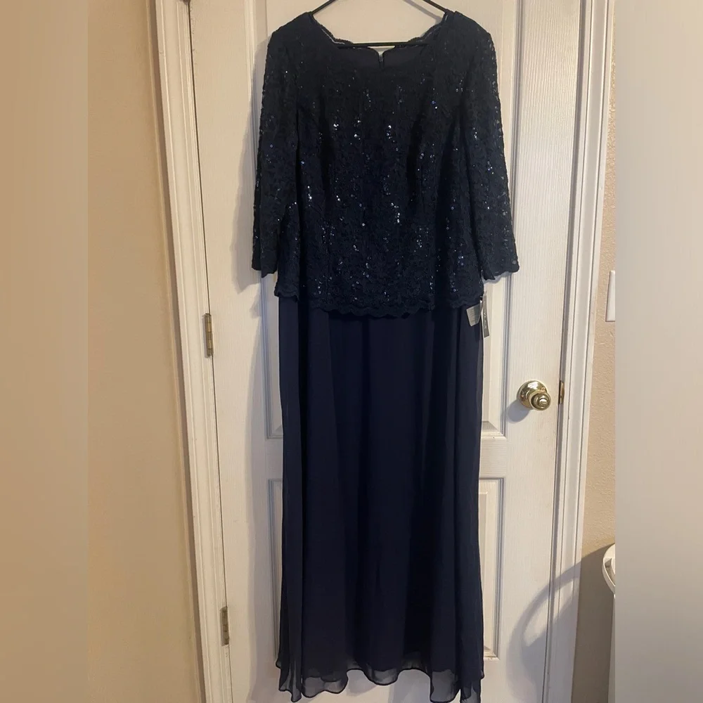 Alex Evenings Navy Long Sleeve Dress - Picture 1 of 6